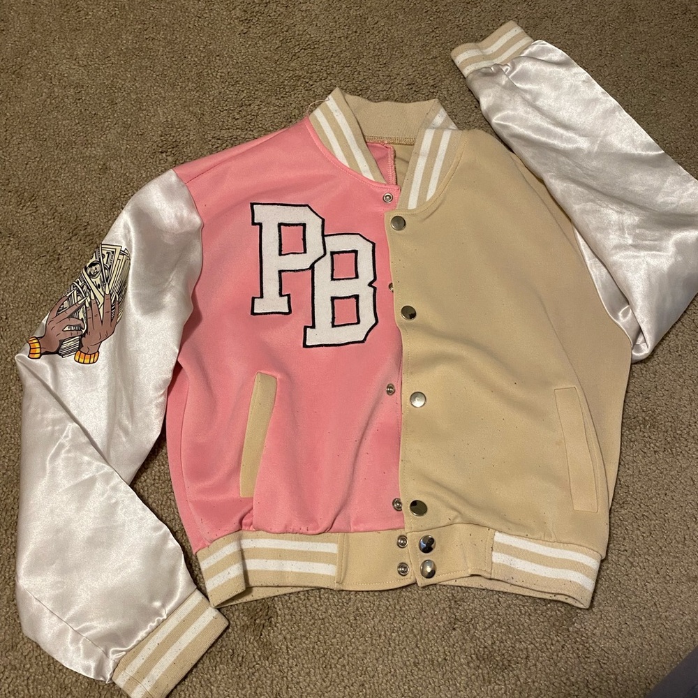 Pink and Tan Varsity Jacket